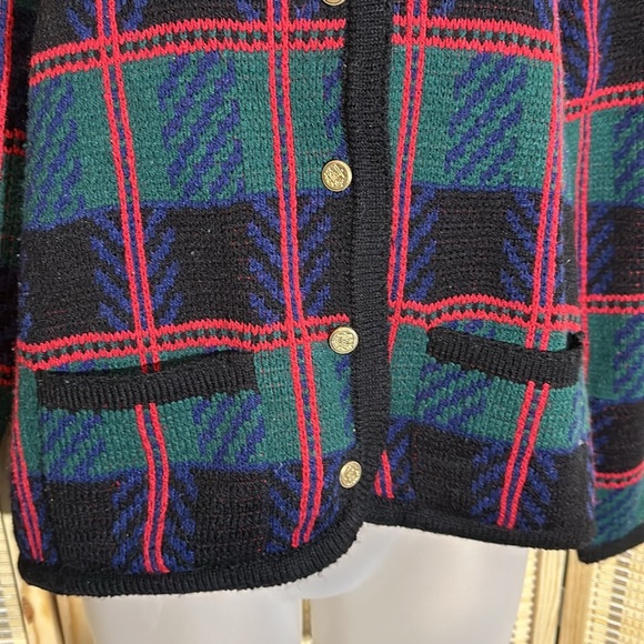 Tally Ho Vintage 1990s Y2K Plaid Tartan Button Down Cardigan Sweater Wool Medium - Picture 7 of 15